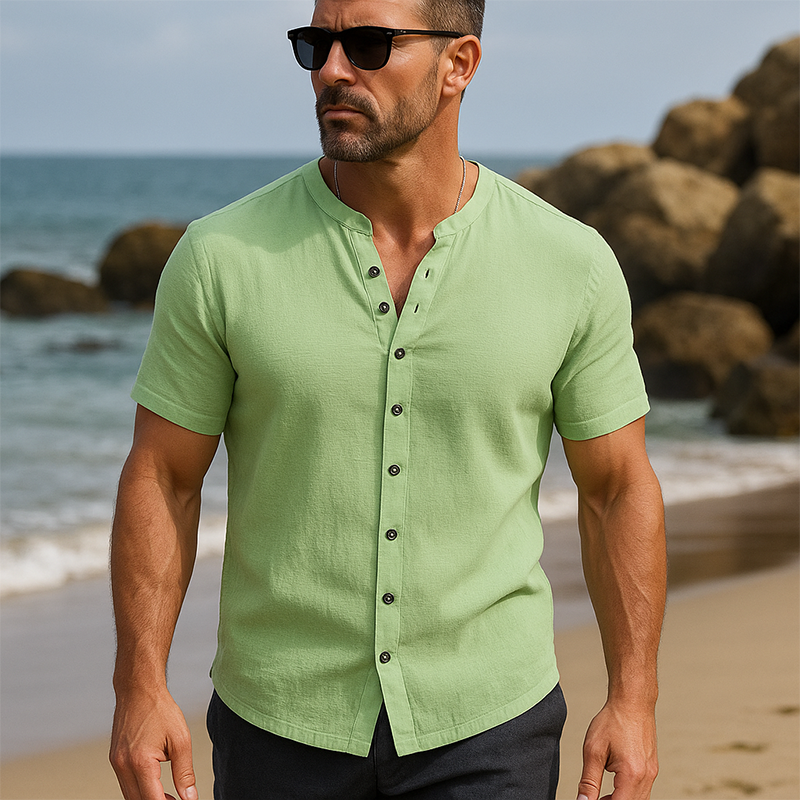 Enrique | Men'S Summer Fashion Solid Color Linen Short Sleeve Shirt