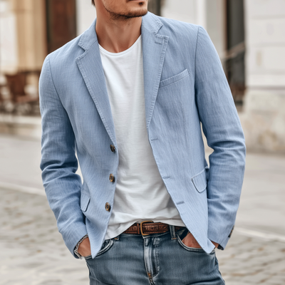 Alex | Men'S Casual Solid Color Breathable Linen Notch Lapel Single-Breasted Slim-Fit Blazer