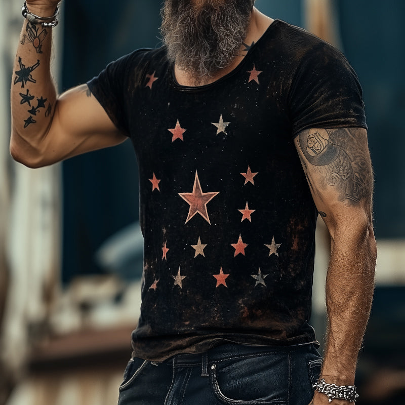 Men's Retro Casal Star niverse Printed Rond Neck Short Sleeve T-Shirt