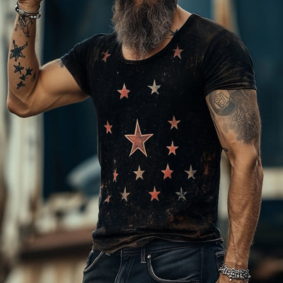 Men's Retro Casal Star niverse Printed Rond Neck Short Sleeve T-Shirt