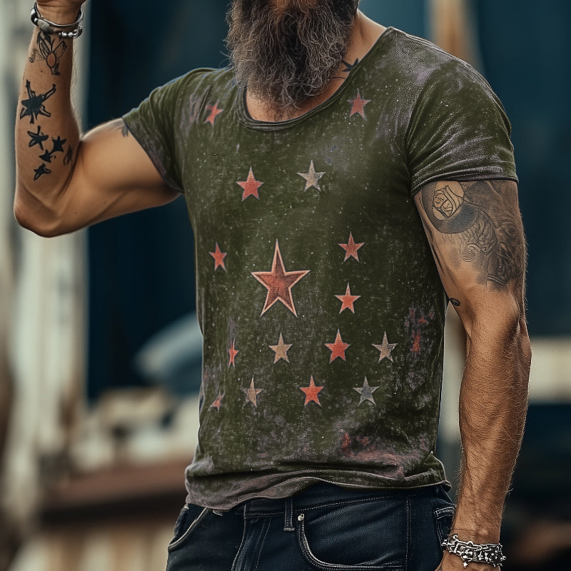 Men's Retro Casal Star niverse Printed Rond Neck Short Sleeve T-Shirt