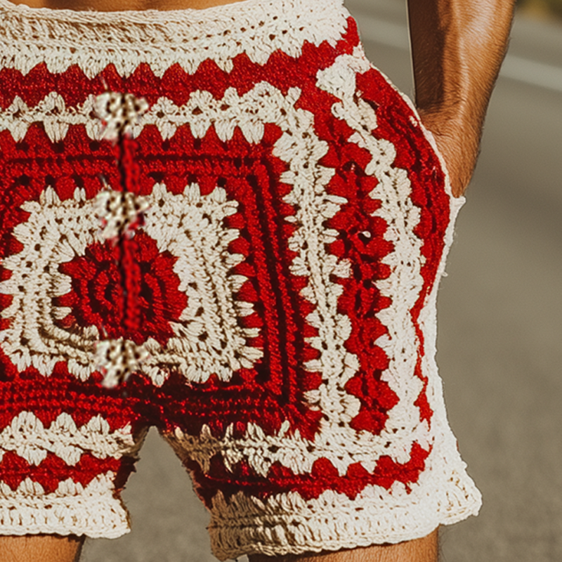 Leslie | Men'S Summer Fashion Casual Hollow Crochet Contrast Knitted Elastic Waist Shorts