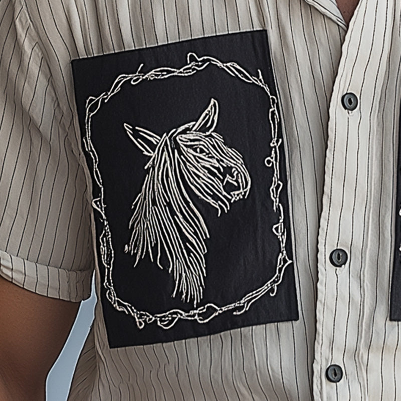 Marshall | Men'S Summer Fashion Plaid Embroidery Patchwork Short Sleeve Shirt