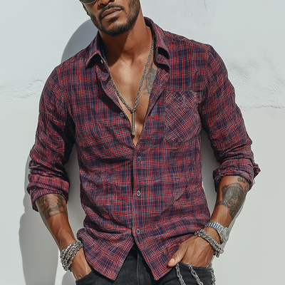 Leroy | Men'S Summer Check Print Cotton Blend Long Sleeve Shirt