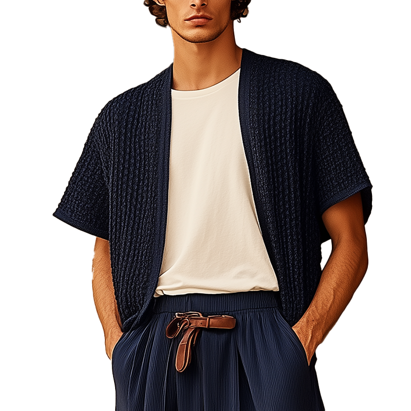 Leon | Men'S Summer Fashion Crochet Textured Short-Sleeved Shirt