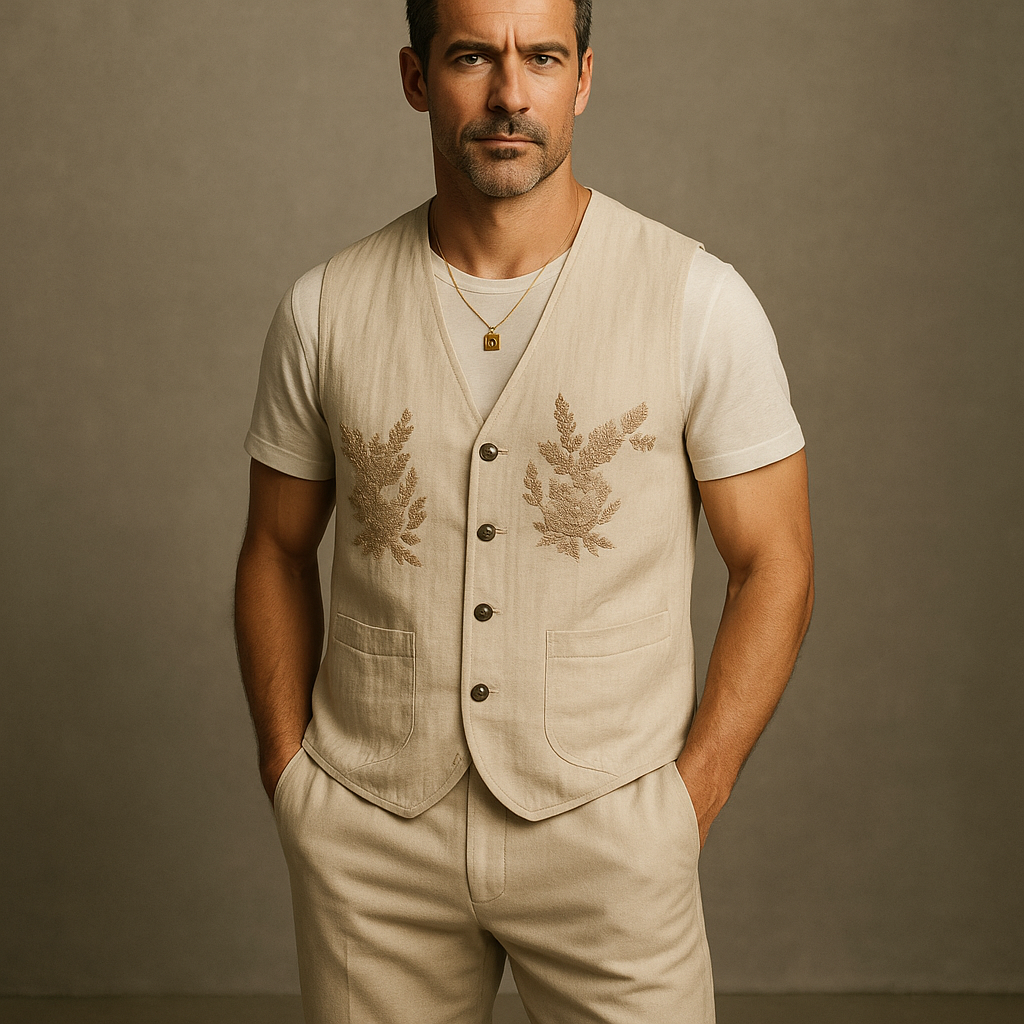 Logan | Men'S Summer Fashion Linen Embroidered Vest