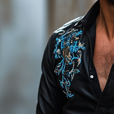 Jamal | Men'S Western Embroidered Faux Leather Long Sleeve Shirt