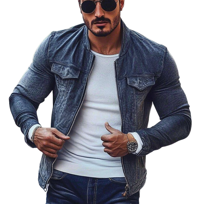 Jonathan | Men'S Stylish Motorcycle Washed Stand Collar Zipper Denim Jacket