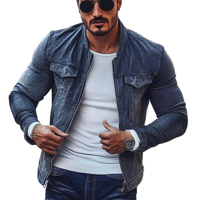 Jonathan | Men'S Stylish Motorcycle Washed Stand Collar Zipper Denim Jacket