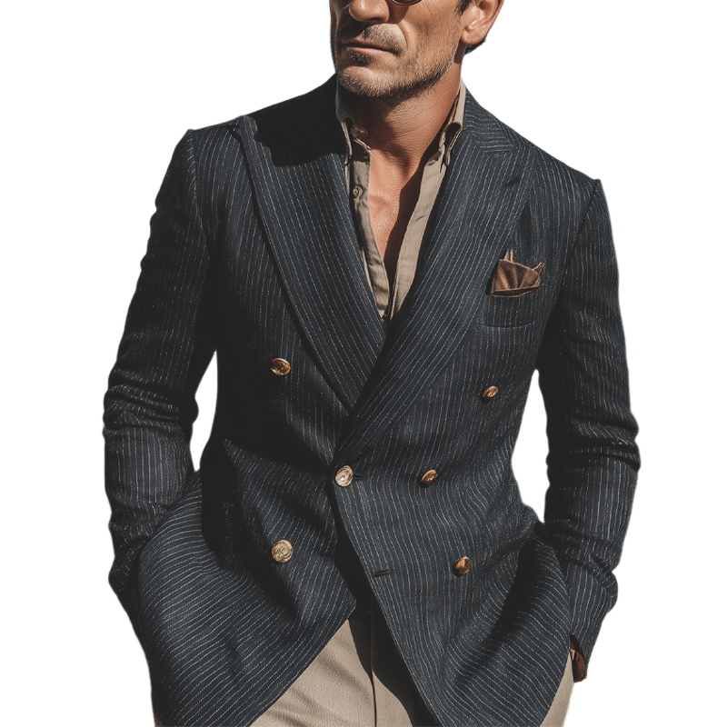 Willie | Men'S Stripe Print Double Breasted Blazer