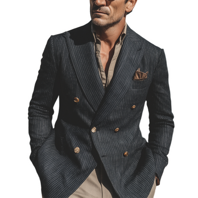 Willie | Men'S Stripe Print Double Breasted Blazer