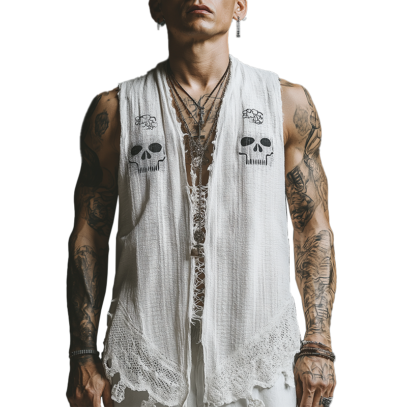 Caleb | Men'S Summer Fashion Printed Lace Decorated Waffle Tank Top