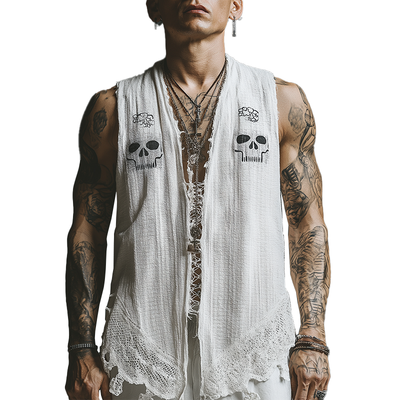 Caleb | Men'S Summer Fashion Printed Lace Decorated Waffle Tank Top