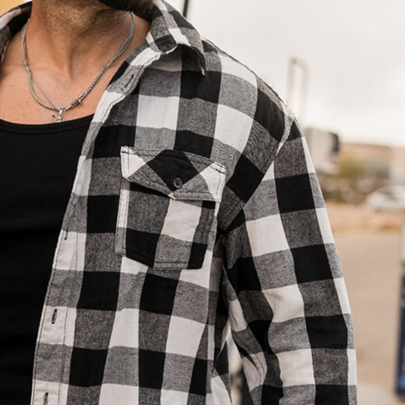 Blake | Men'S Retro Casual Handsome Plaid Motorcycle Style Lapel Long Sleeve Shirt