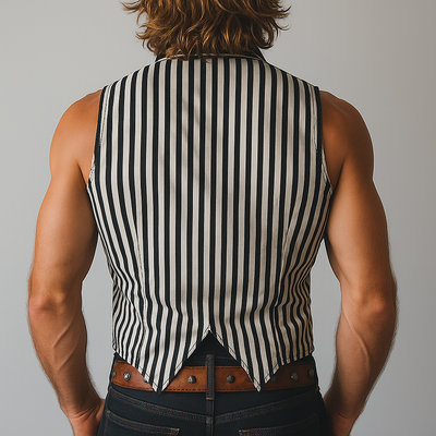 Norman | Men'S Summer Fashion Classic Striped Suit Collar Sleeveless Shirt