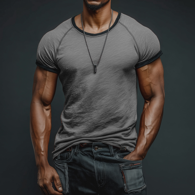 Olaf | Men'S Casual Breathable Skin-Friendly Cotton Colorblock Round Neck Slim Short-Sleeved T-Shirt