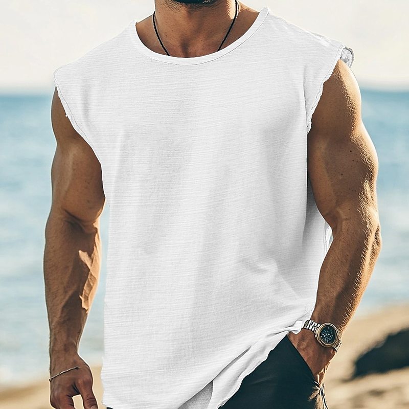 Austin | Men'S Solid Color Round Neck Cotton Blend Sleeveless T-Shirt