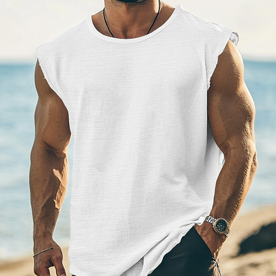 Austin | Men'S Solid Color Round Neck Cotton Blend Sleeveless T-Shirt