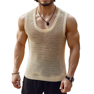 Daniel | Men'S Casual Breathable Cotton Blended U-Neck Hollow Knitted Tank Top