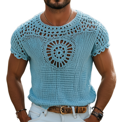 Louis | Men'S Summer Fashion Casual Hollow Crochet Round Neck Knitted Short Sleeve T-Shirt