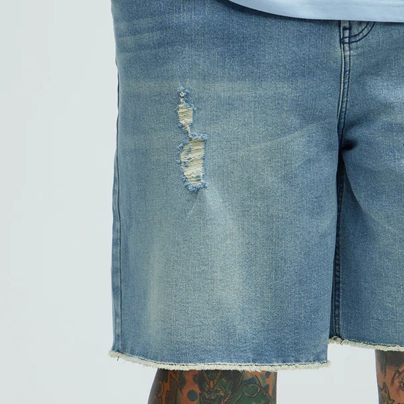Virgil | Men'S Spring And Summer Classic Casual Washed Denim Raw Edge Shorts