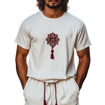 Earl | Men'S Bohemian Flower Embroidery Tassel Decoration Cotton Round Neck Loose Short Sleeve T-Shirt