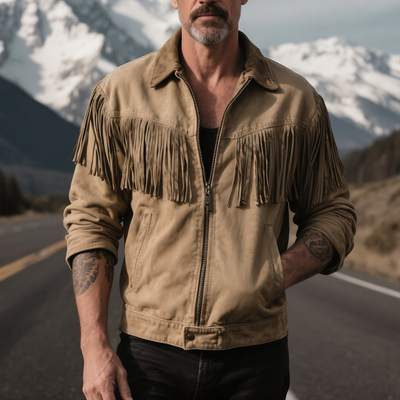 Christian | Men'S Retro Casual Wilderness Washed Short Tassel Lapel Jacket