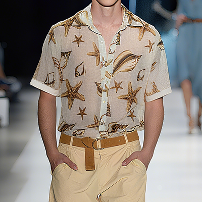 Jeff | Men'S Spring And Summer Fashion Casual Slightly Transparent Cool Chiffon Printed Short-Sleeved Shirt