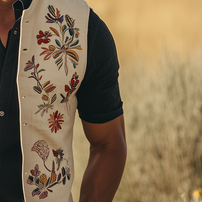 Leonard | Men'S Summer Fashion Embroidered Cotton Blended Vest (With Lining)
