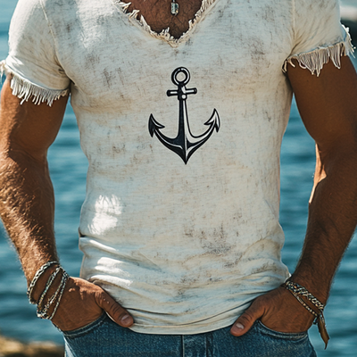 Eugene | Men'S Retro Printed Tassel V-Neck Short Sleeve T-Shirt