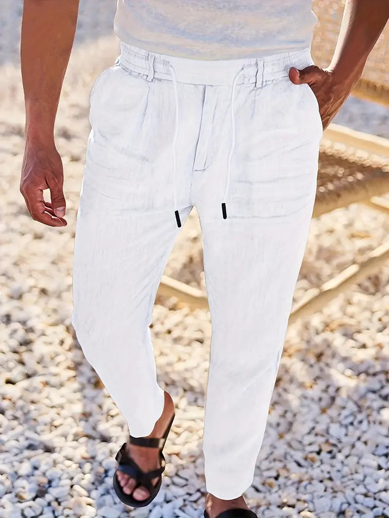 Joshua | Wide-leg linen pants with drawstring