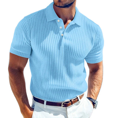 Men's Casal Solid Color Softnit Lapel SliShort Sleeve Polo Shirt SweaterM