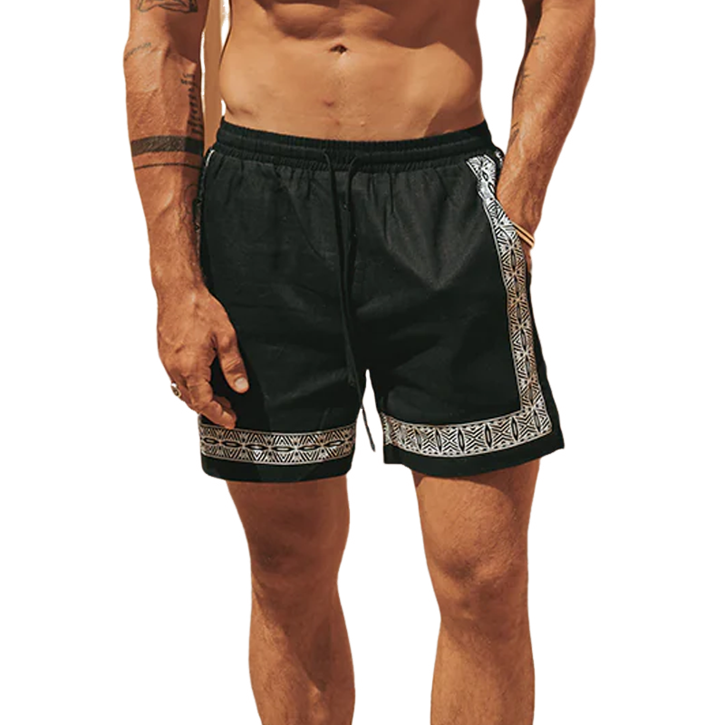Melvin | Men'S Summer Casual Cotton And Linen Printed Elastic Waist Shorts