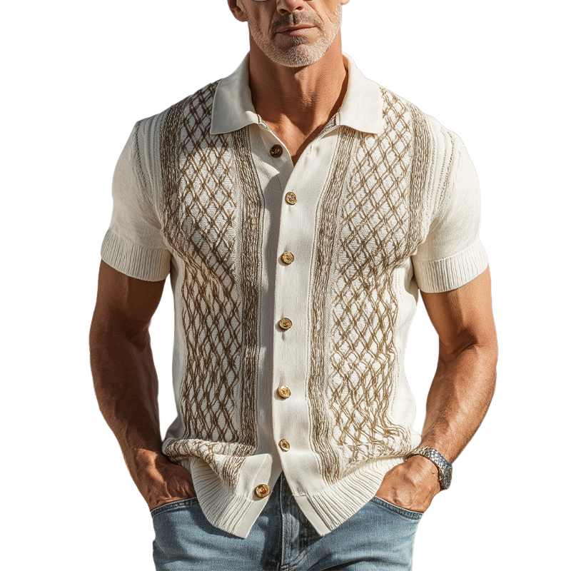 Hector | Men'S Spring And Summer Fashion Casual Knitted Jacquard Short Sleeve Shirt