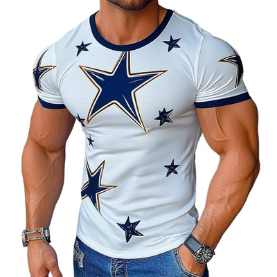 Tim | Men'S Star Printed Round Neck Short Sleeve Cotton Blend T-Shirt