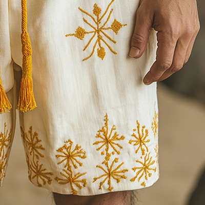 Phillip | Men'S Summer Fashion Cotton And Linen Embroidered Casual Shorts