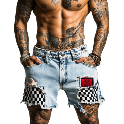 Gregory | Men'S Ripped Check Denim Shorts