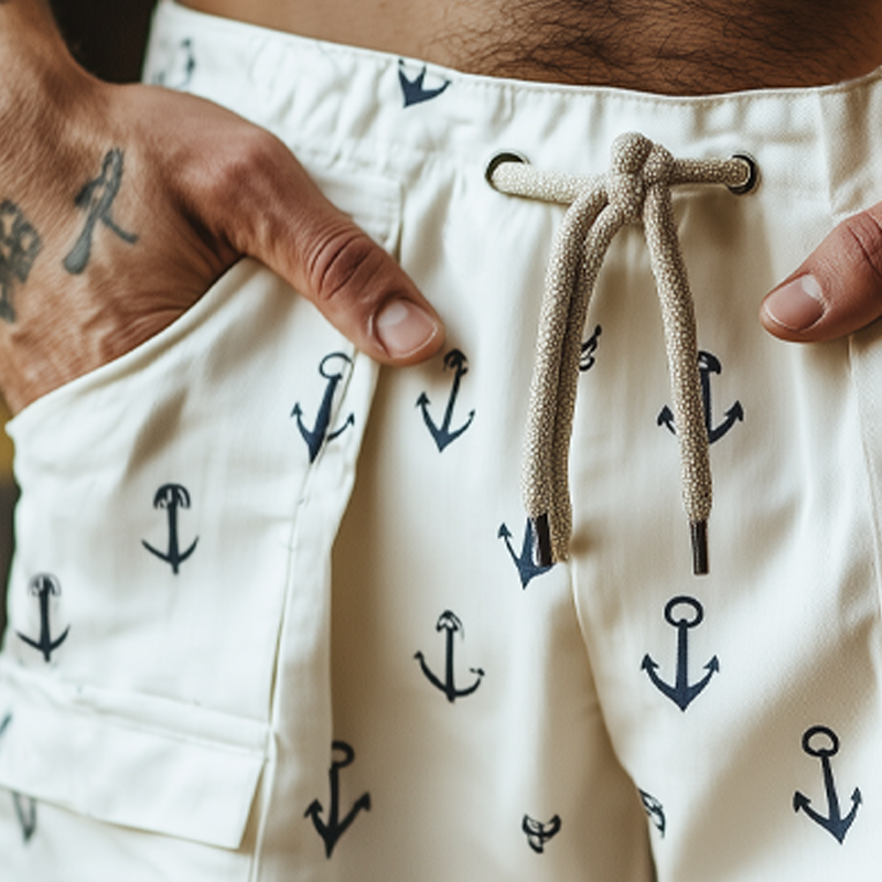 Lance | Men'S Summer Casual Anchor Print Lace-Up Shorts
