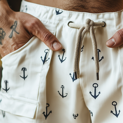 Lance | Men'S Summer Casual Anchor Print Lace-Up Shorts