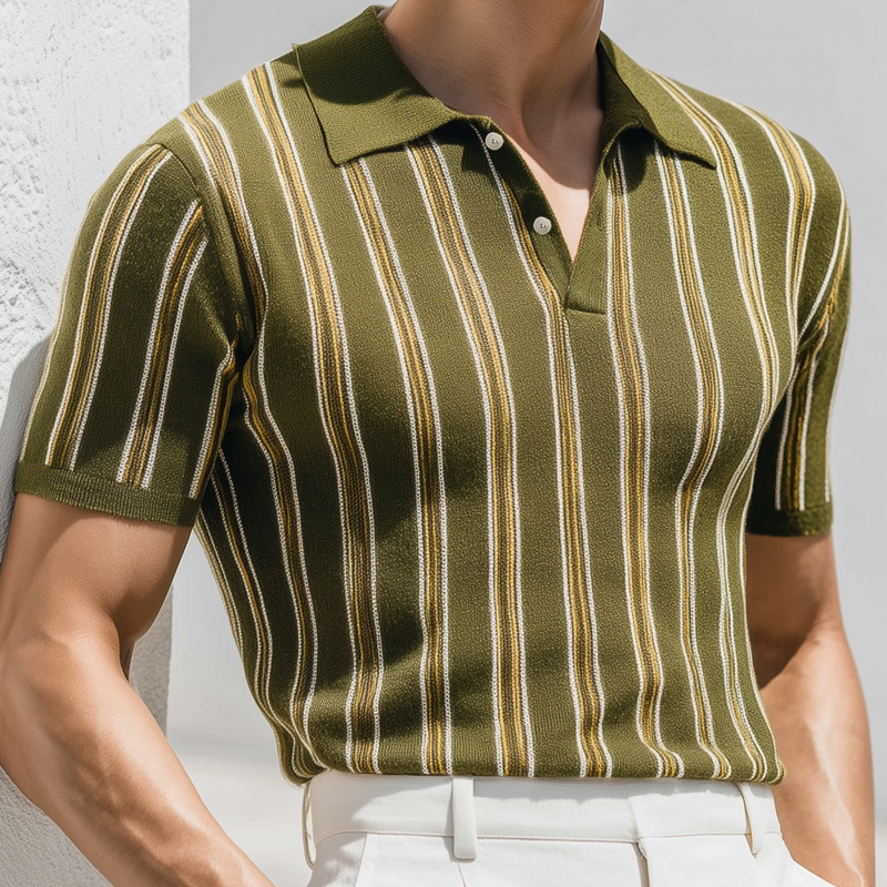 Nicolas | Men'S Casual Breathable Contrast Striped Lapel Slim Knitted Short-Sleeved Polo Shirt