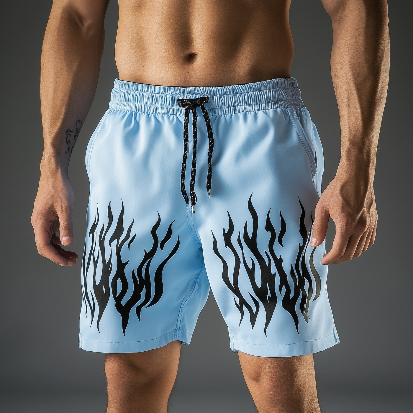 Armand | Men'S Summer Fashion Flame Print Cotton Blend Sports Shorts