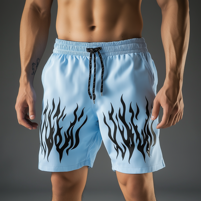 Armand | Men'S Summer Fashion Flame Print Cotton Blend Sports Shorts