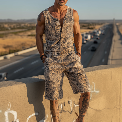 Chad | Men'S Spring And Summer Fashion Casual Leopard Print Tank Top-Style Jumpsuit
