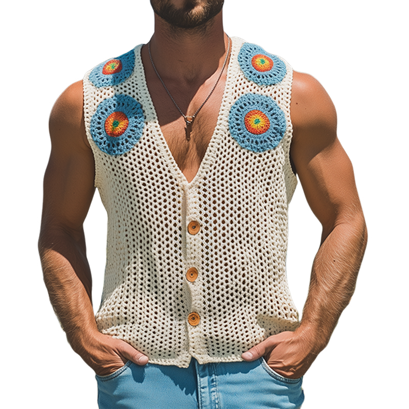 Lonnie | Men'S Summer Fashion Casual Hollow Crochet Flower Knitted Vest