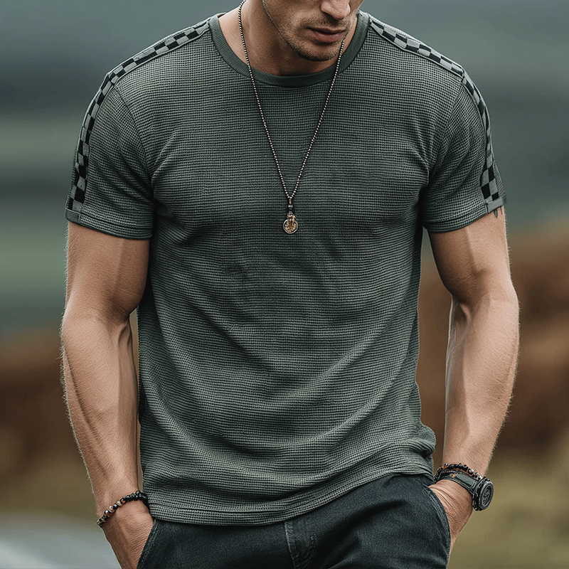 Blake | Men'S Retro Casual Waffle Checkerboard Round Neck Short Sleeve T-Shirt