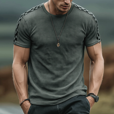 Blake | Men'S Retro Casual Waffle Checkerboard Round Neck Short Sleeve T-Shirt