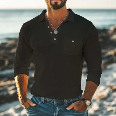 Jesus | Men'S Basic Striped Knitted Long Sleeve Polo Shirt