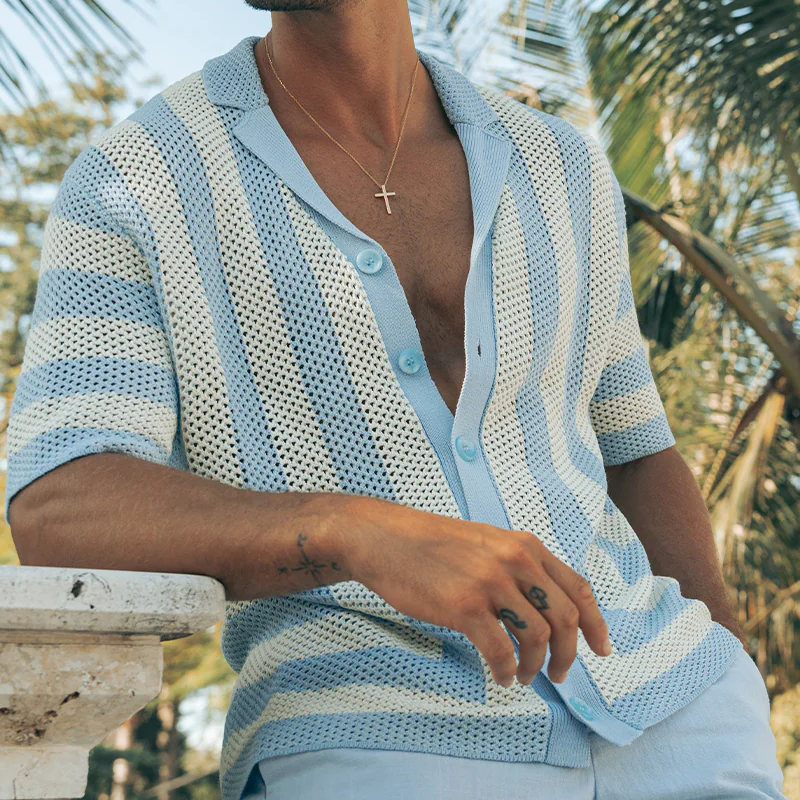 Edgar | Men'S Spring And Summer Fashion Casual Hollow Striped Knitted Short-Sleeved Shirt