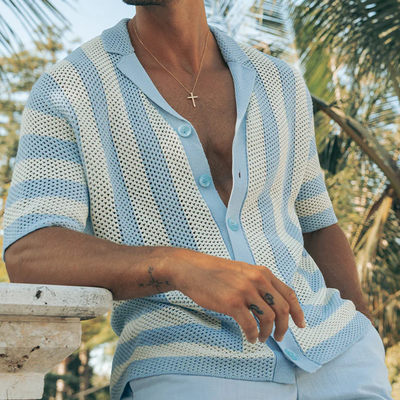 Edgar | Men'S Spring And Summer Fashion Casual Hollow Striped Knitted Short-Sleeved Shirt