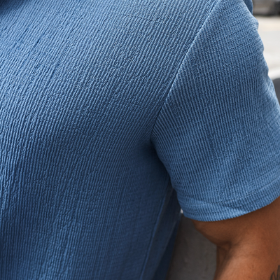 Fernando | Men'S Casual Cotton Blend Pleated Texture Lapel Slim Fit Short Sleeve Shirt